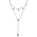 Silver Mini Eye Bikini necklace featuring eye charm & leaf accents.