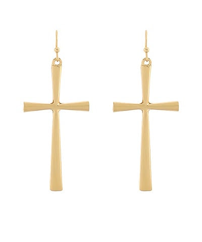Minimalist Gold Cross Drop Earrings – Sleek Faith Statement Jewelry