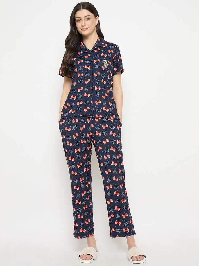 mSECRET Blue Printed Night Suit Set