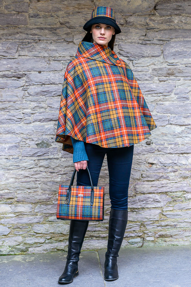 Orange Green Blue and Gold Tartan with a White Stripe - Mucros Weavers