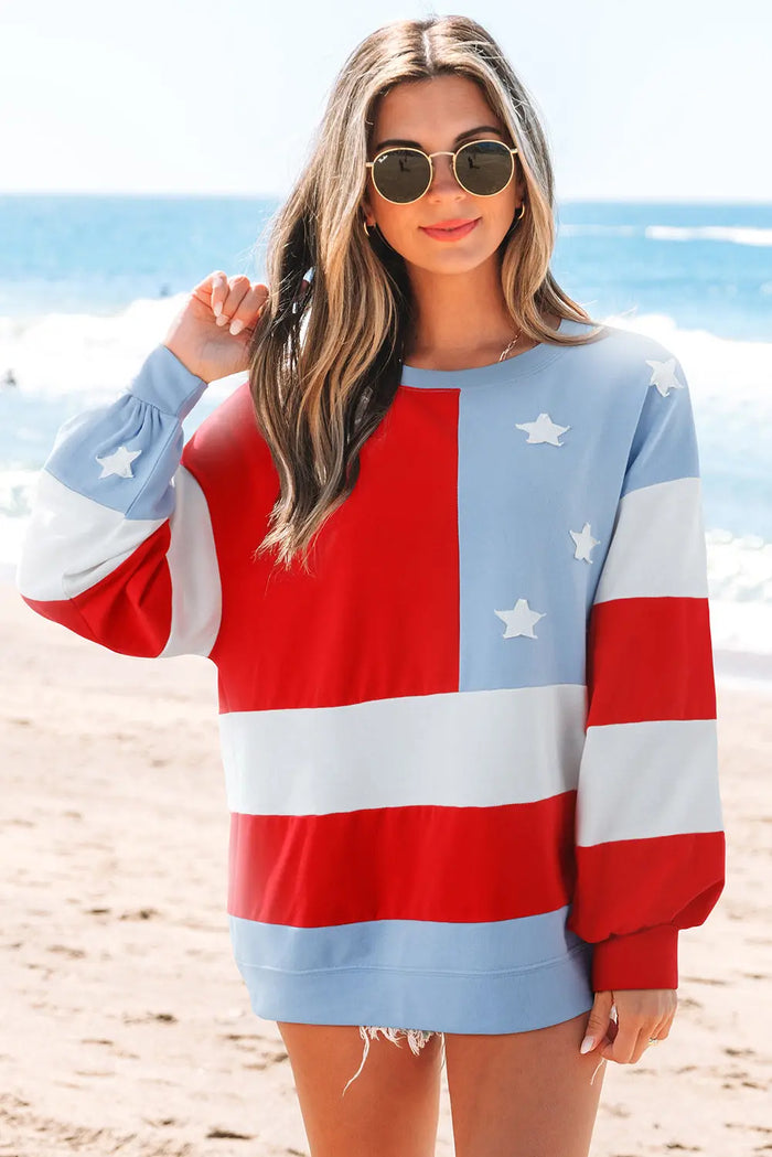 Multicolour American Flag Vintage Oversized Pullover Sweatshirt - S - Tops/Sweatshirts & Hoodies