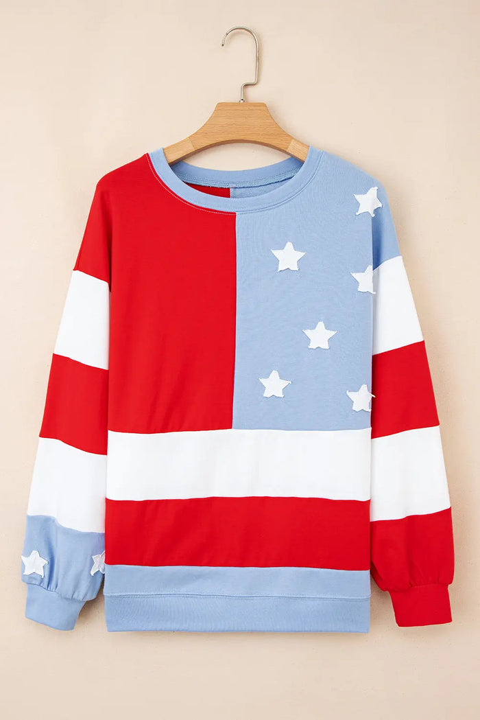 Multicolour American Flag Vintage Oversized Pullover Sweatshirt - Tops/Sweatshirts & Hoodies