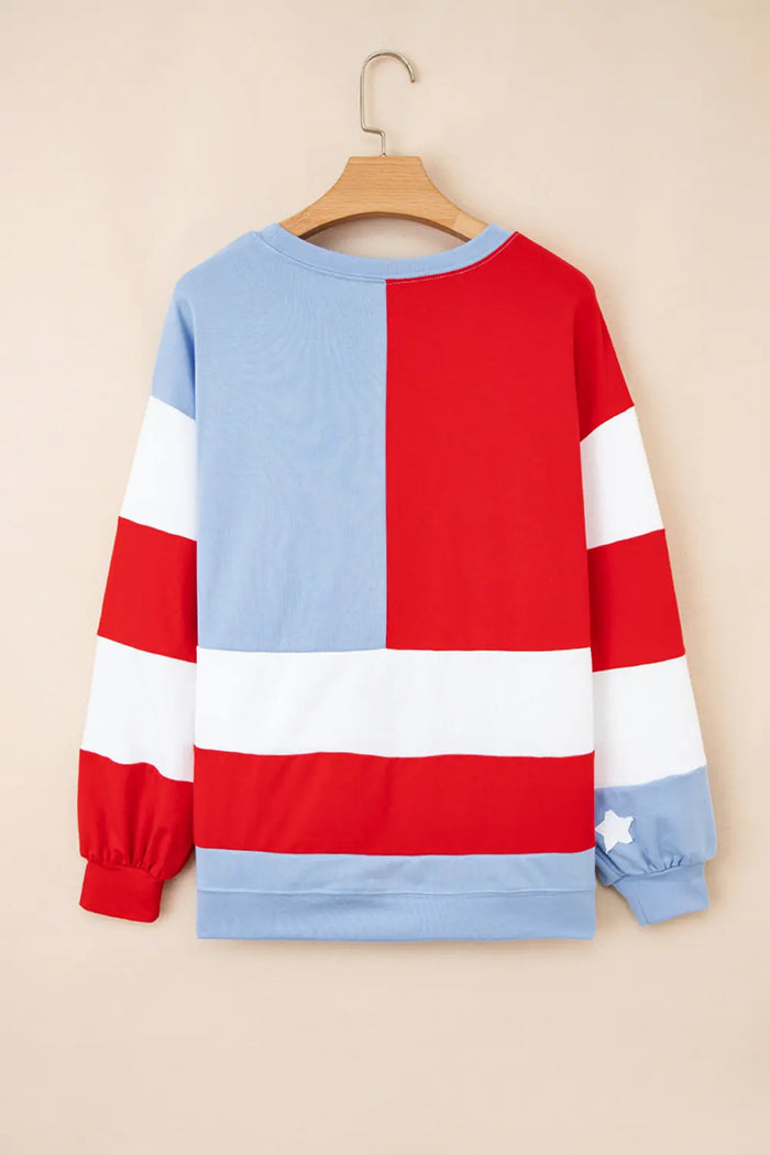 Multicolour American Flag Vintage Oversized Pullover Sweatshirt - Tops/Sweatshirts & Hoodies
