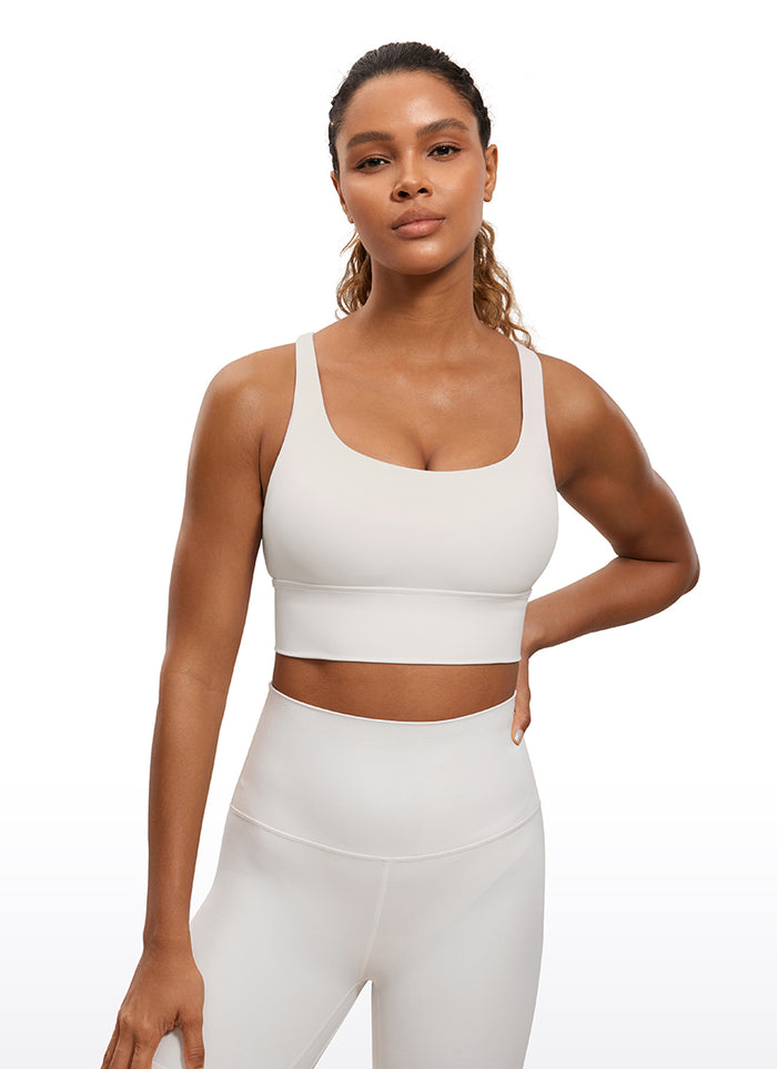 CRZ YOGA Womens Strappy Longline Nakedfeel Training Sports Bra White Apricot
