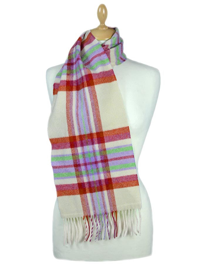 Narrow Lambswool Plaid Scarf - Berries and Cream #color_berries-and-cream