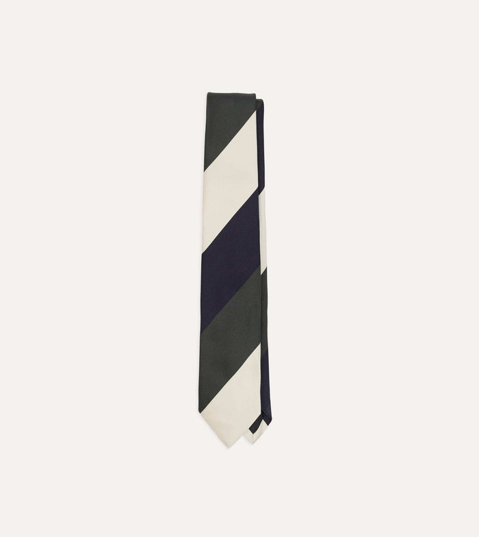 Navy and Ecru Block Stripe Repp Silk Tipped Tie