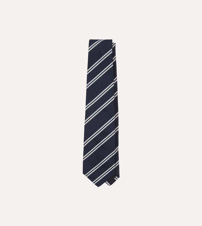 Navy and Ecru Double Stripe Repp Silk Tipped Tie