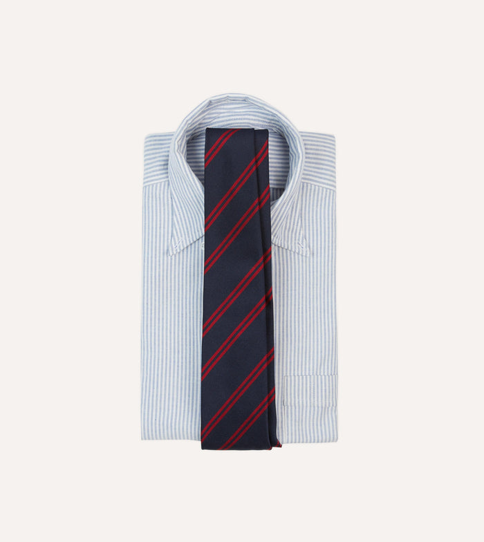 Navy and Red Double Stripe Repp Silk Tipped Tie
