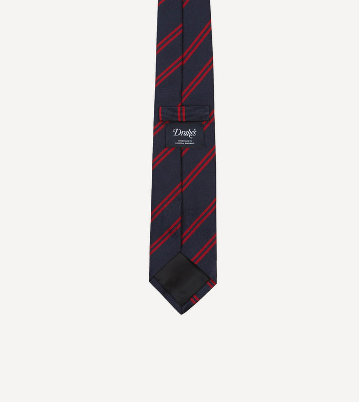 Navy and Red Double Stripe Repp Silk Tipped Tie