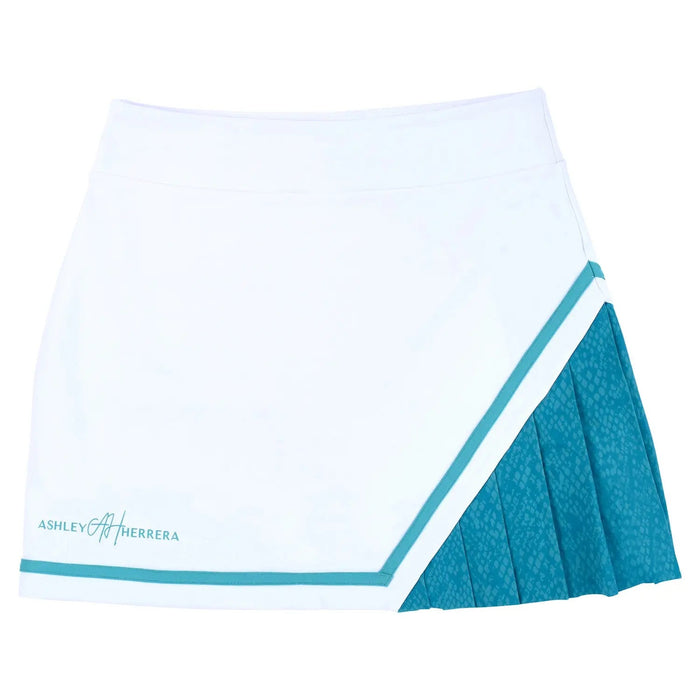 New Ashley Herrera White & Teal Side Pleated Golf Skort