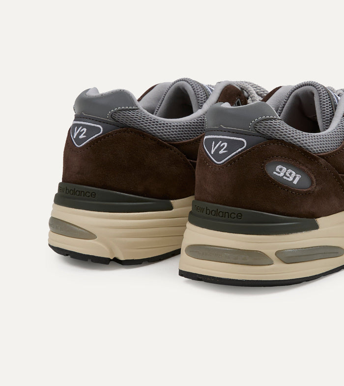 New Balance 'Elevated Essentials' Brown Alloy Made in UK 991v2 Trainers