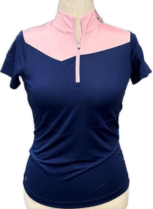 New EP NY Women's Cap Sleeve Pink/Navy Zip Mock Golf Polo MSP$84