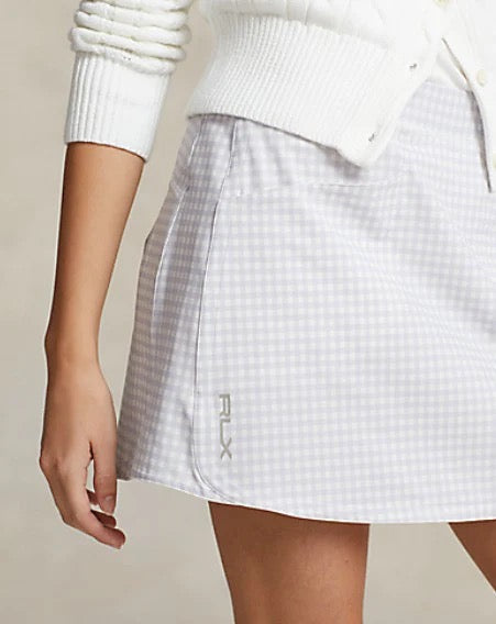 New Ralph Lauren RLX Aim 4-Way Stretch Purple Gingham Golf Skort Size L MSP$148