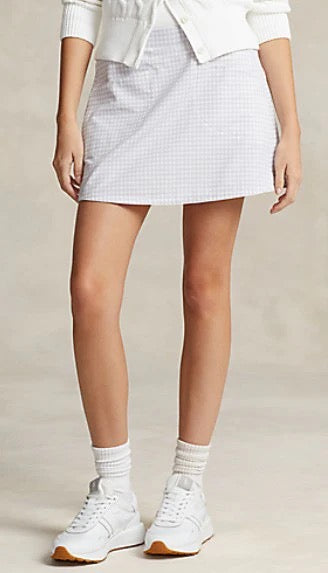 New Ralph Lauren RLX Aim 4-Way Stretch Purple Gingham Golf Skort Size L MSP$148