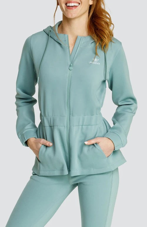 New Tail Women's Robyn Peplum Hooded Jacket - Sage MSP$75
