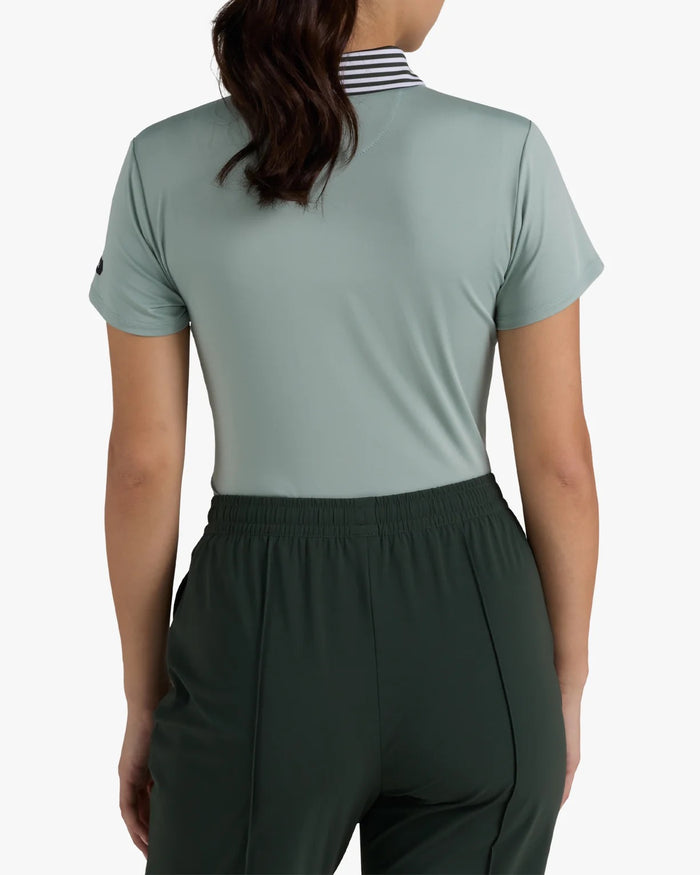 New Women's Bad Birdie Washed Sage Striped Collar Golf Polo