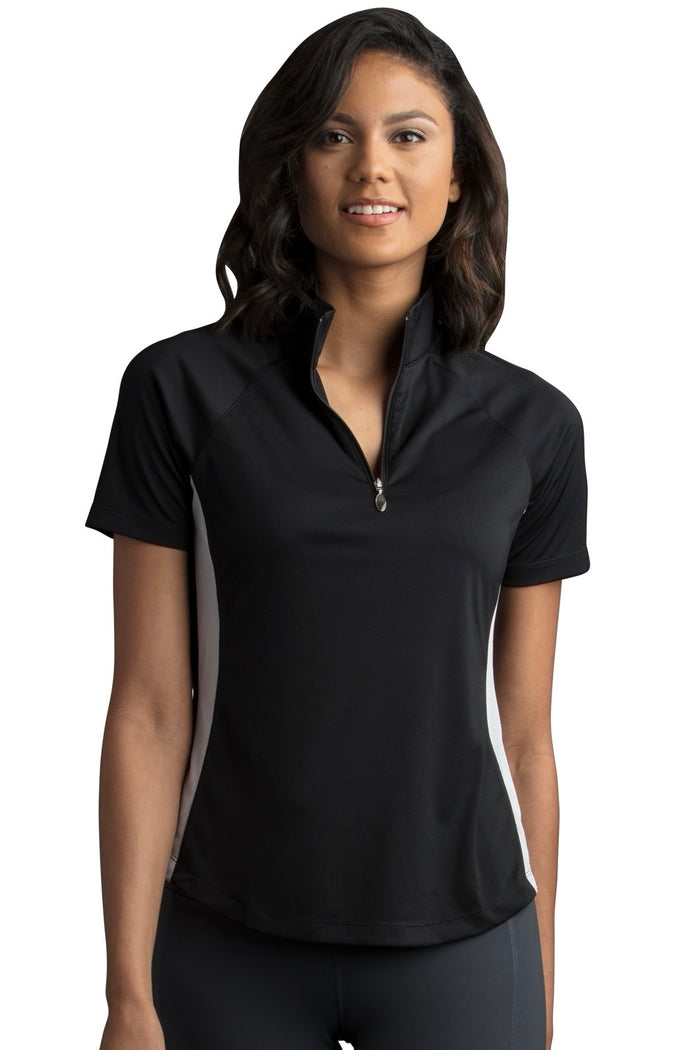 New Women's Greg Norman Black Zip Mock Golf Polo MSP$60