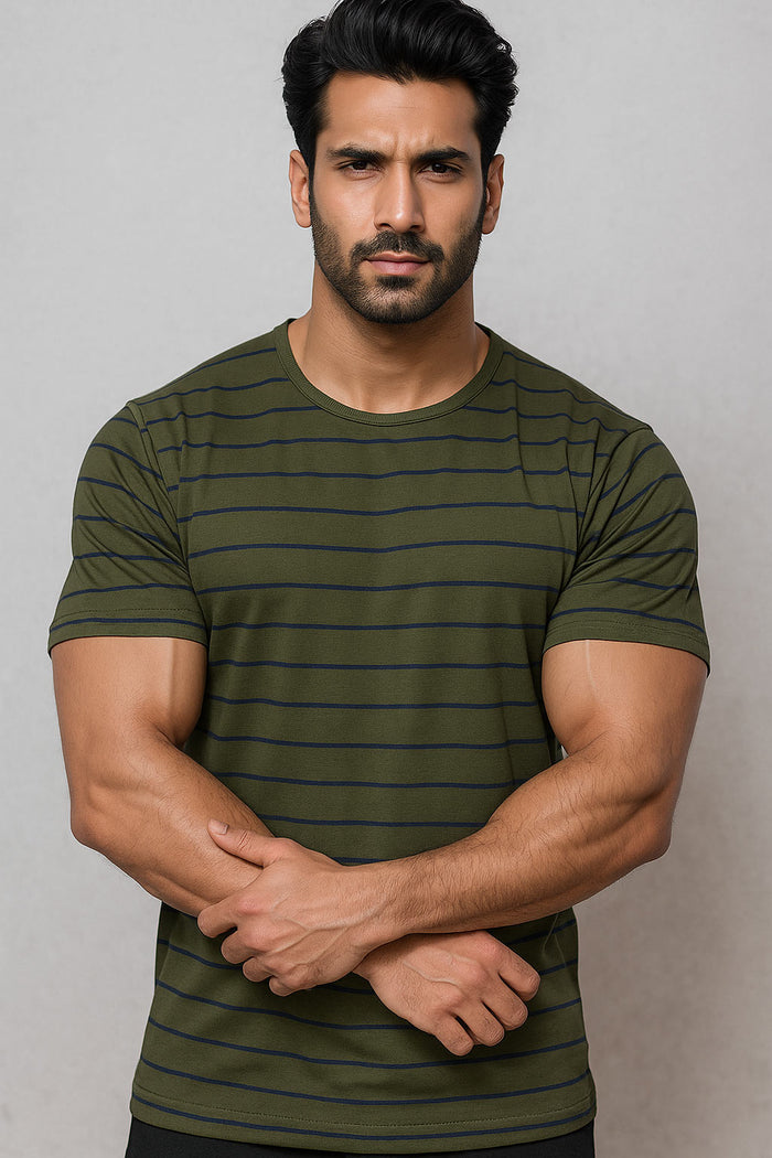 Olive Green Stripe Shirt - Hinz Clothing