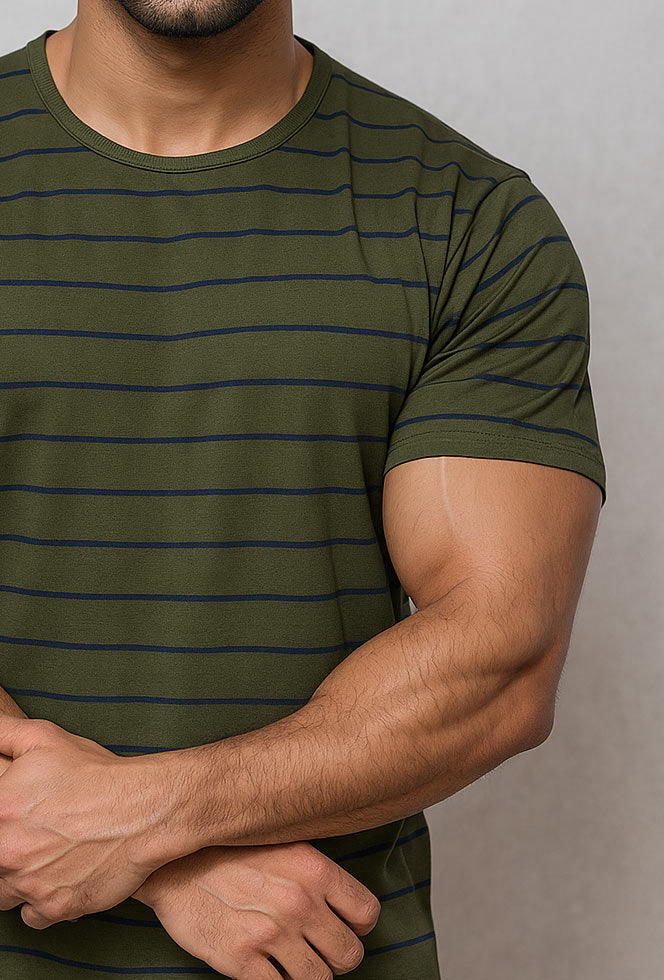 Olive Green Stripe Shirt - Hinz Clothing