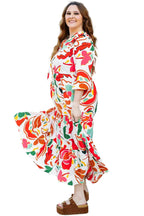 Shop Orange Floral Print Drawstring V Neck Tiered Plus Size Dress at eAura