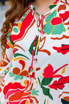 Shop Orange Floral Print Drawstring V Neck Tiered Plus Size Dress at eAura