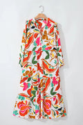 Shop Orange Floral Print Drawstring V Neck Tiered Plus Size Dress at eAura