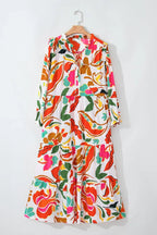 Shop Orange Floral Print Drawstring V Neck Tiered Plus Size Dress at eAura