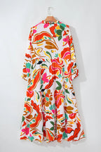 Shop Orange Floral Print Drawstring V Neck Tiered Plus Size Dress at eAura