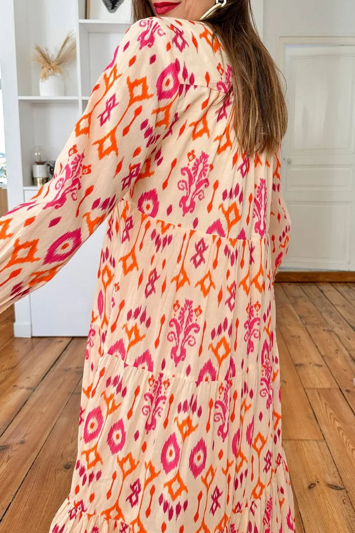 Orange Western Abstract Geometric Printed Maxi Dress - Dresses/Maxi Dresses