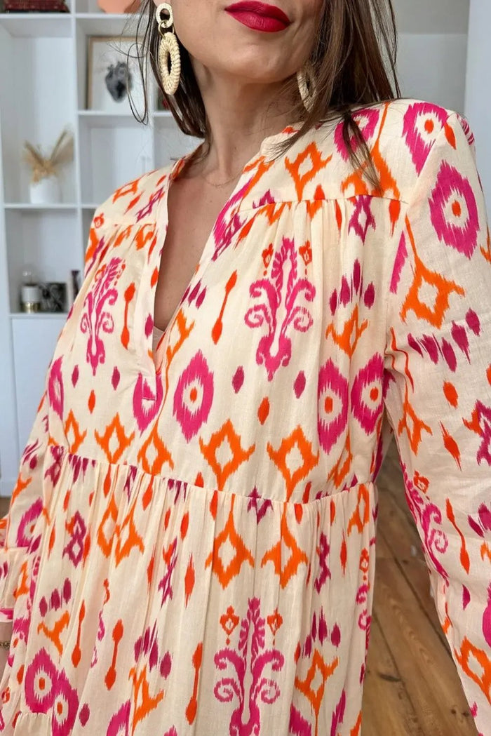 Orange Western Abstract Geometric Printed Maxi Dress - Dresses/Maxi Dresses