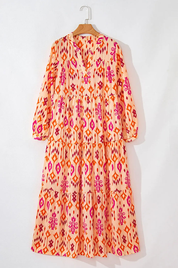Orange Western Abstract Geometric Printed Maxi Dress - Dresses/Maxi Dresses