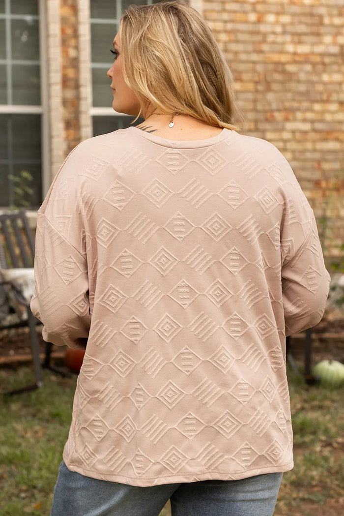 Parchment Plus Size Textured Drop Shoulder Crew Neck Sweatshirt - Size/Plus Sweatshirts & Hoodies