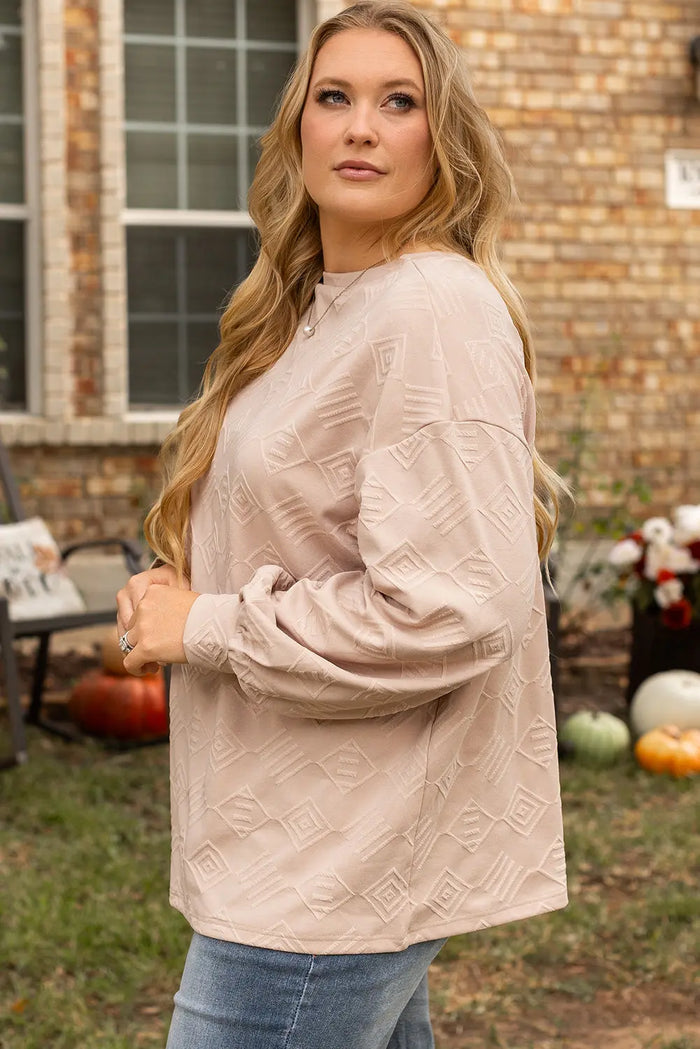 Parchment Plus Size Textured Drop Shoulder Crew Neck Sweatshirt - Size/Plus Sweatshirts & Hoodies