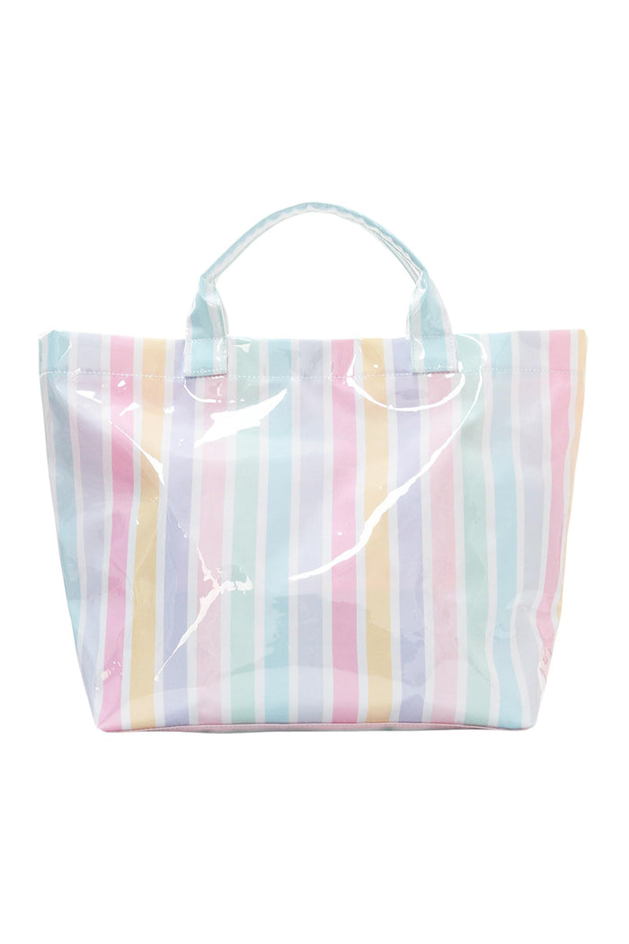 Pastel Rainbow Glossy Striped Waterproof Large Tote Bag