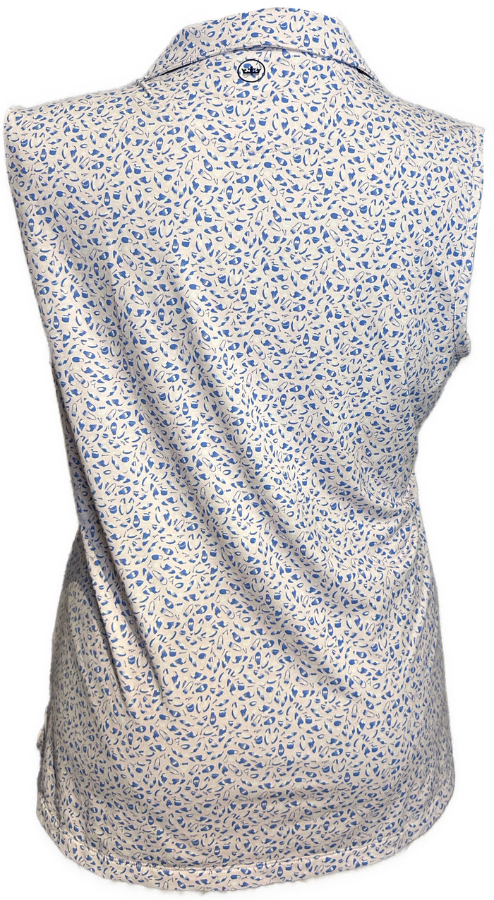 Peter Millar Golf Shoe & Accessories Print Sleeveless Polo w/ Logo Size XL