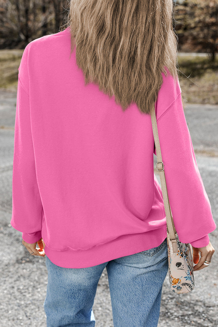 Pink Plain Drop Shoulder Crewneck Pullover Sweatshirt - Tops/Sweatshirts & Hoodies