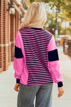 Pink Stripe V-Neck Loose Fit Long Sleeve Top - Tops/Long Tops