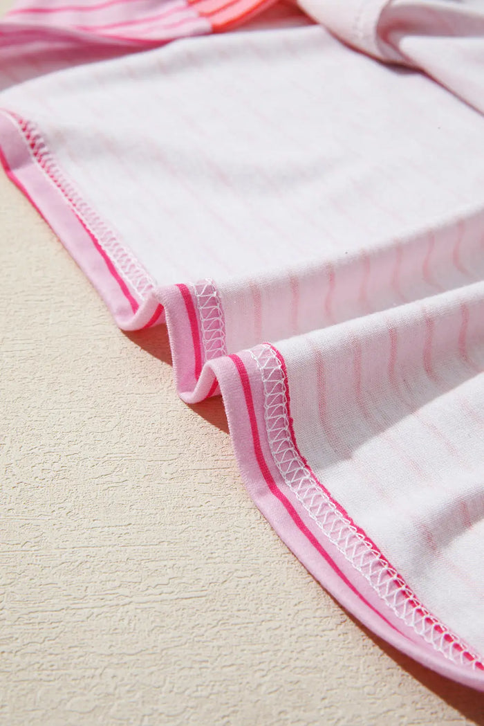 Pink Striped Exposed Seam Casual Long Sleeve Top - Tops/Long Tops