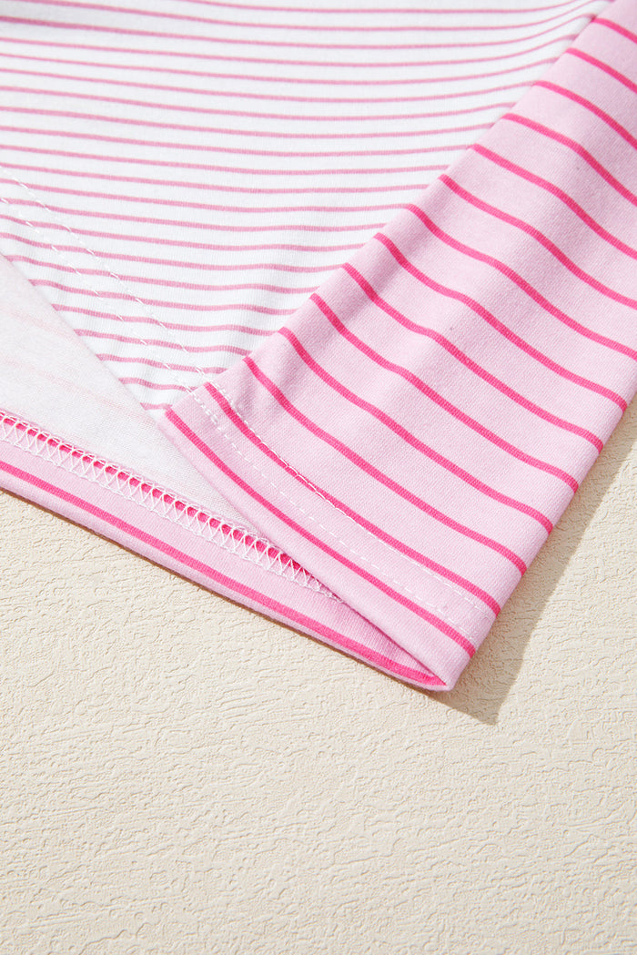 Pink Striped Exposed Seam Casual Long Sleeve Top - Tops/Long Tops