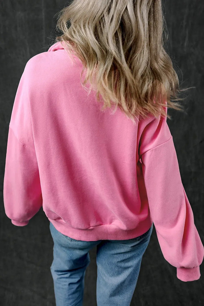 Shop Pink Zip-up Stand Neck Kangaroo Pocket Sweatshirt at eAura