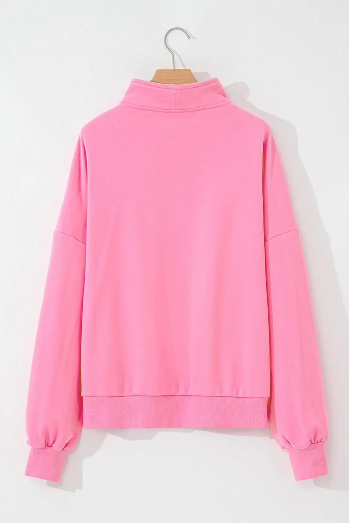 Shop Pink Zip-up Stand Neck Kangaroo Pocket Sweatshirt at eAura