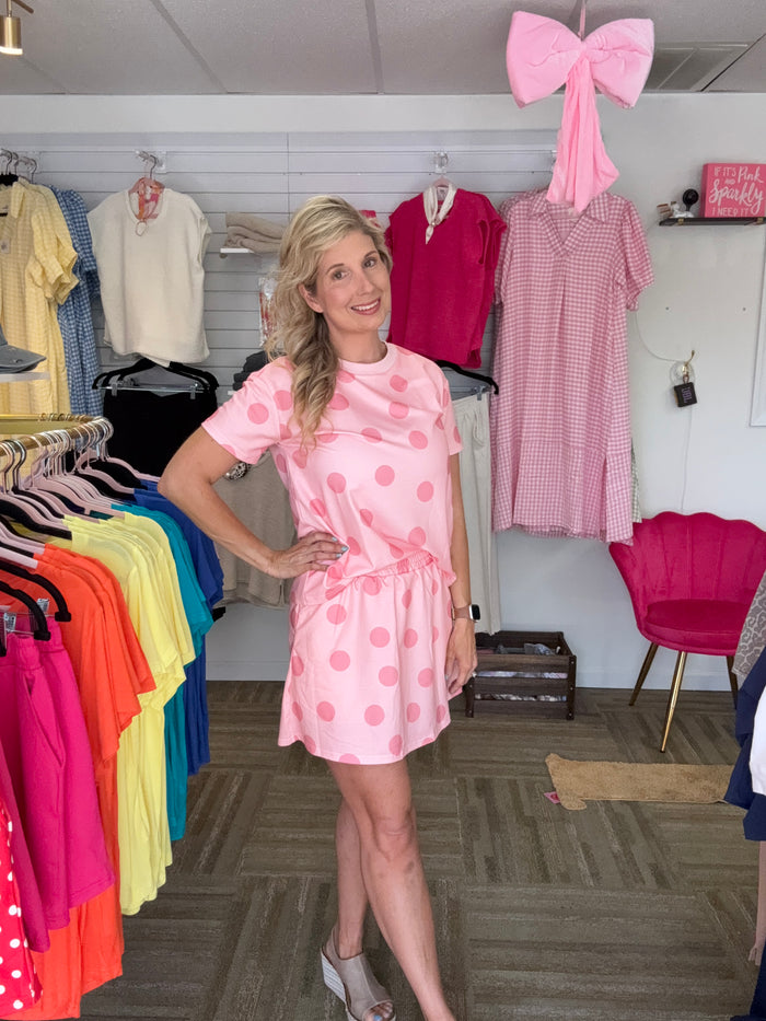 Playful Pink Polka Dot Skort & Top Set