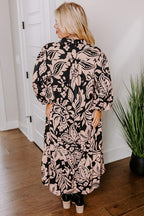 Black Plus Size Floral Printed Puff Sleeve Collared Maxi Dress - Size/Plus Dresses/Plus Dresses