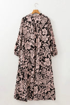 Black Plus Size Floral Printed Puff Sleeve Collared Maxi Dress - Size/Plus Dresses/Plus Dresses