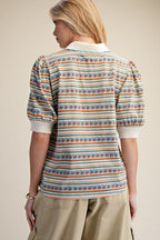 POLO STYLE BLOUSE, ASH BLUE
