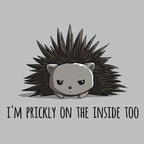 Premium Cotton T-shirt_TeeTurtle Prickly on the Inside silver gray t-shirt featuring a grey porcupine looking slightly annoyed with the text "I'm prickly on the inside too" below in this sarcastic animal design.