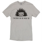 Premium Cotton T-shirt_TeeTurtle Prickly on the Inside silver gray t-shirt featuring a grey porcupine looking slightly annoyed with the text "I'm prickly on the inside too" below in this sarcastic animal design.