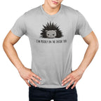 Premium Cotton T-shirt_TeeTurtle Prickly on the Inside silver gray t-shirt featuring a grey porcupine looking slightly annoyed with the text "I'm prickly on the inside too" below in this sarcastic animal design.