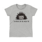 Classic Cotton T-shirt_TeeTurtle Prickly on the Inside heather gray t-shirt featuring a grey porcupine looking slightly annoyed with the text "I'm prickly on the inside too" below in this sarcastic animal design.