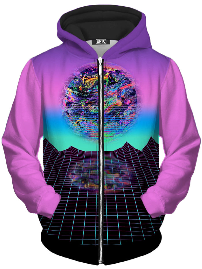 Psychedelic Outrun Unisex Zip-Up Hoodie Psychedelic Pourhouse Epic Hoodie